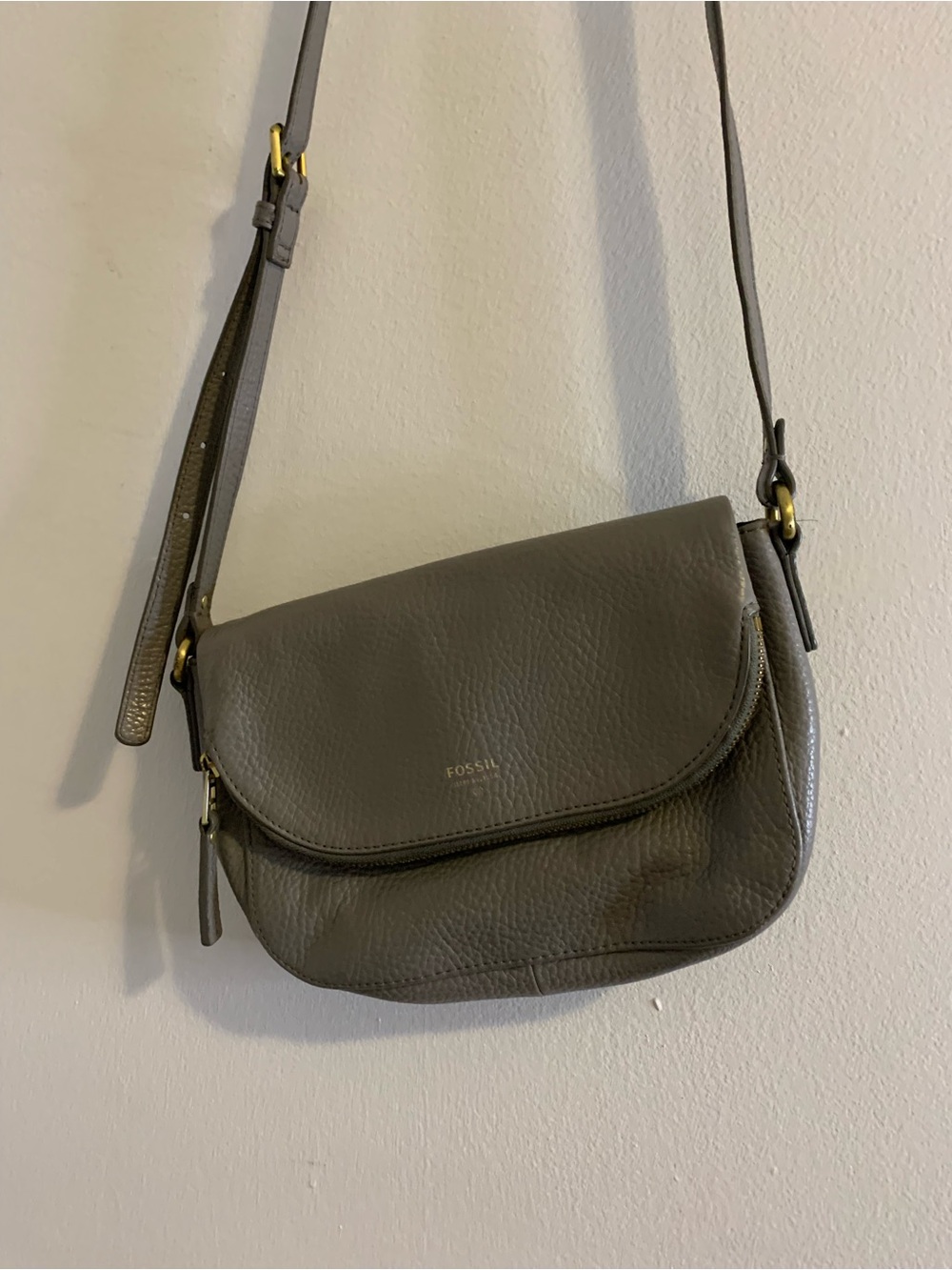 Fossil Gray Pebbled Leather Crossbody Bag